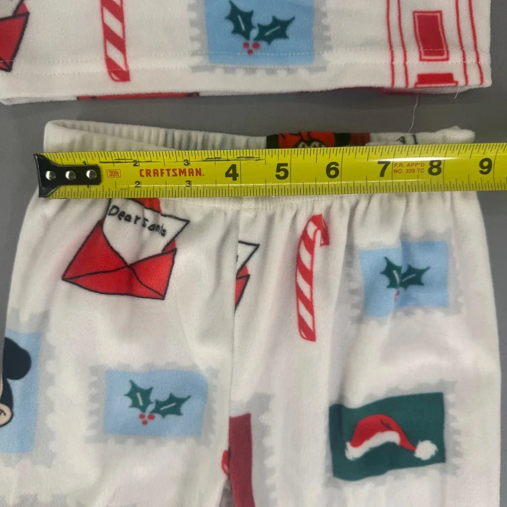 Disney Mickey Minnie Mouse Holiday Pajama Set Kids 4T White Green Christmas